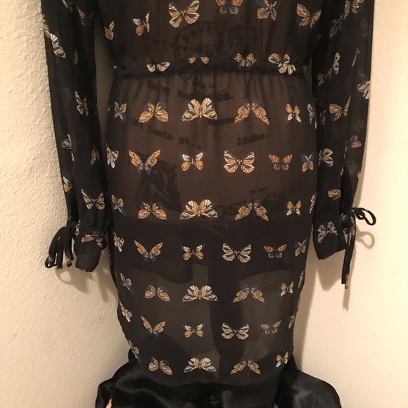 H&M Conscious Collection Black Boho Chiffon Butterfly Dress - Picture 8 of 12